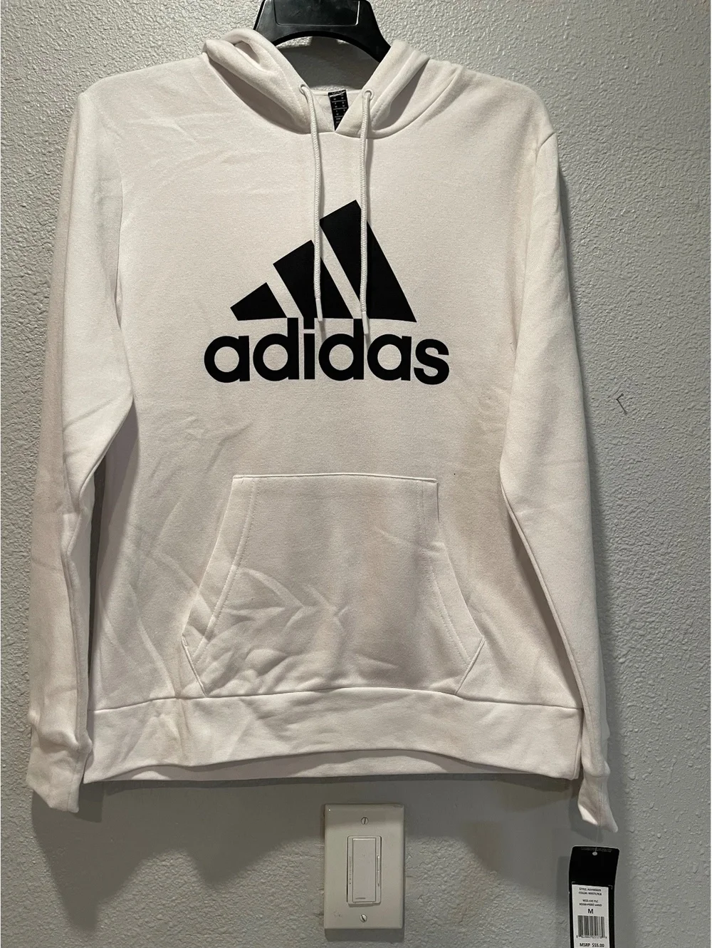 Adidas White and Black Hoodie with Logo Print, Size M